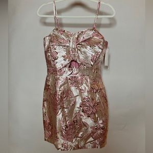 Gold and pink floral mini dress